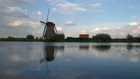 Beautiful landscape Windmill at sunset. Slow motion 4K 库存影片 223148306