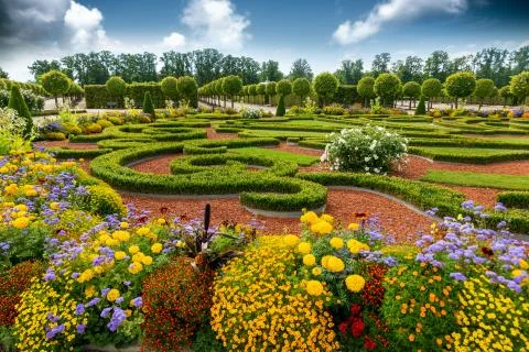 Beautiful landscaped palace park formal garden Stock Photos