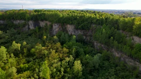 A beautiful, large, and deep quarry. An abandoned quarry. Stock Footage 280640511
