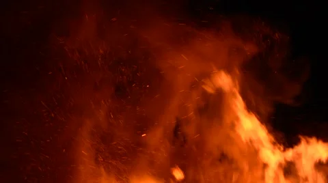 Beautiful large flames with thick smoke and trailing sparks Stock Footage 49628233