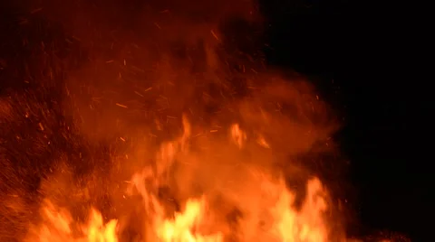 Beautiful large flames with thick smoke and trailing sparks2 Stock Footage 49628491
