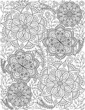 A Beautiful Large Flower Pattern Drawing Growing Slow Surrounded By Delightfully Stock Illustration