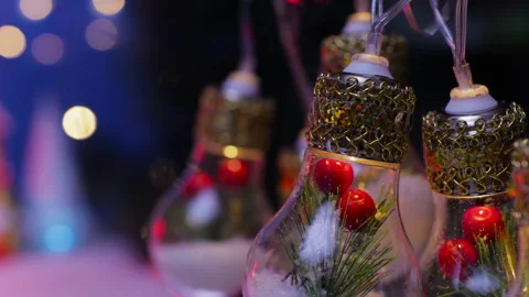 Beautiful large light bulbs decorated inside, close-up Stock Footage 324462993