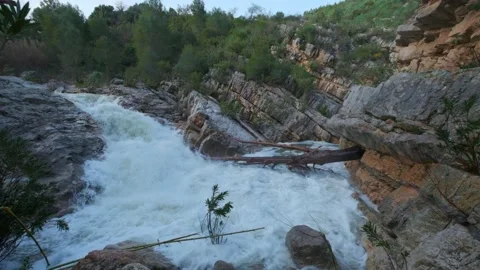 Beautiful large waterfall in a slow motion. Stock Footage 186772042