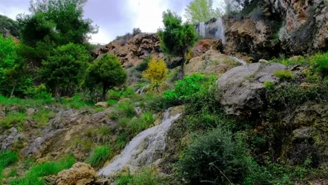 Beautiful large waterfall in a slow motion. Stock Footage 190073816