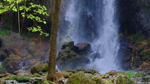 Beautiful large waterfall in a slow motion. Stock Footage 193600681