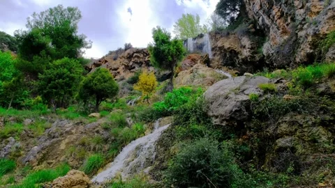 Beautiful large waterfall in a slow motion. Stock Footage 214066222