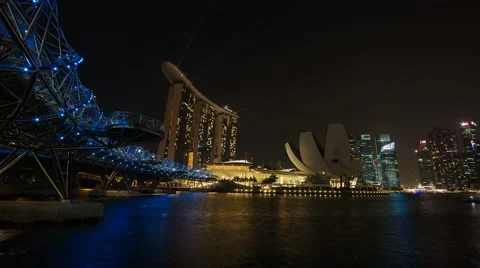 Beautiful Laser And Light Show, Marina Bay Sands Stock Footage 54144929