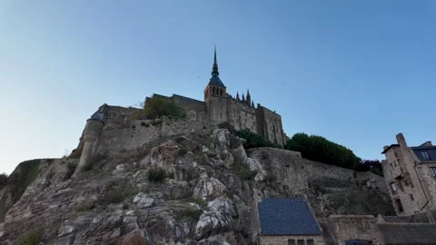 Beautiful lateral perspective of Mont Saint-Michel Abbey in Normandy, France Stock Footage 340542804