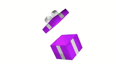 A beautiful lavander gift box opens. 3D animation on a white background. Stock Footage 248074691