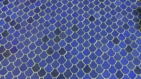 Beautiful, leaf-shaped blue tiles on floor of  Mexican courtyard. Stock Footage 306400762