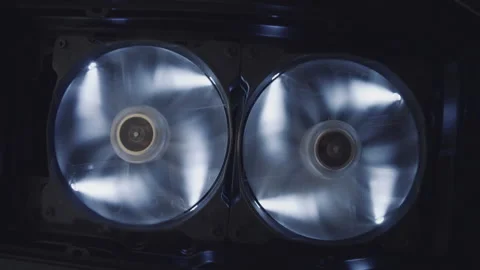 Beautiful led illuminated computer cooling fan with a gentle camera movement Stock Footage 164846464