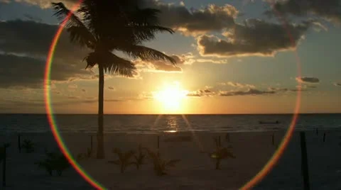 Beautiful lens flare forms up while filming a sunrise Stock Footage 11807757