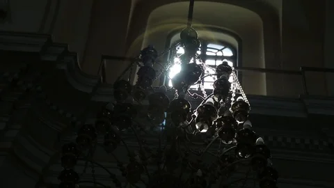 Beautiful lense flare at sun rays through churches window Stock Footage 108556685