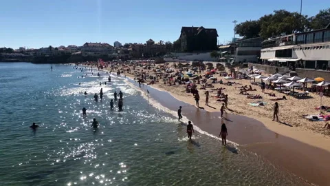 Beautiful light flickers in the water at beach in Cascais, Portugal Stock Footage 209381259