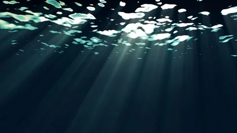 Beautiful light rays under dark blue clear sea loop 3d render Stock Footage 88581092