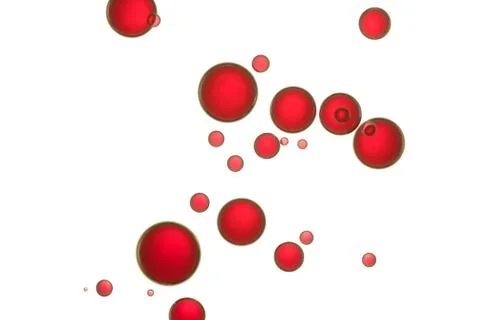 Beautiful light red round bubbles flowing over a white background. Stock Photos