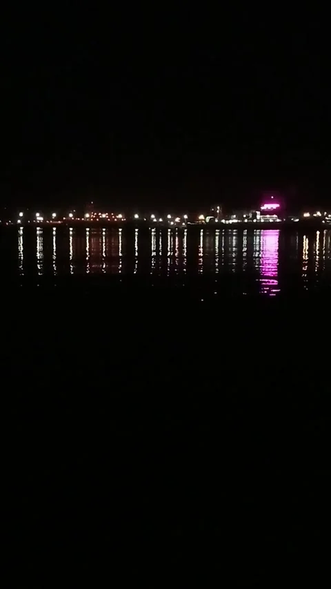 Beautiful Light Reflection on Rippling Water Surface at Night Stock Footage 339636523