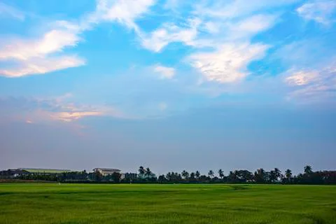 Beautiful light of Sunset with clouds in the sky reflection behind the buildi Stock-Fotos