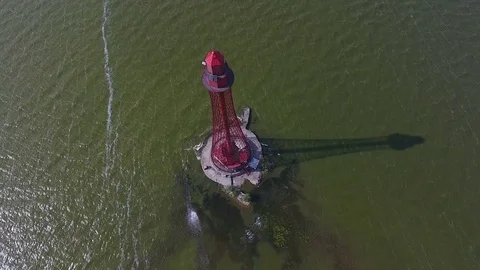 Beautiful lighthouse. Aerial view Stock Footage 77156228