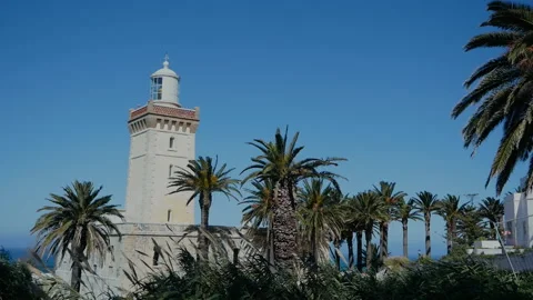 Beautiful lighthouse among palm trees in morocco Stock Footage 195082851
