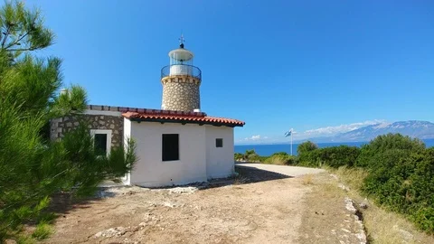 Beautiful lighthouse, unique architecture building on Greek island of Zakynthos Stock Footage 122854406