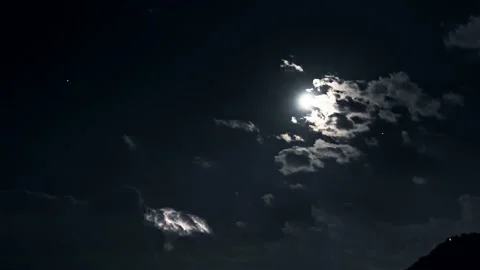 Beautiful Lightning and Full Moon and Clouds at Night Stock Footage 211344591