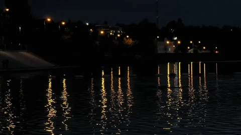 Beautiful lights reflection in water at night. Stock Footage 70018874