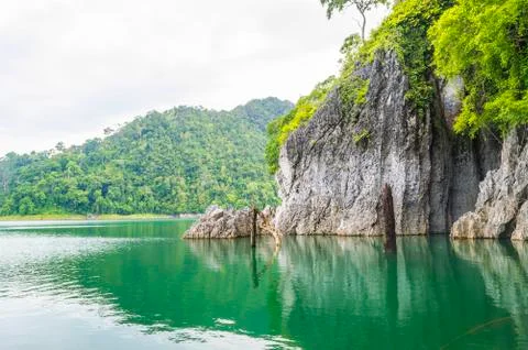 Beautiful limestone mountain with reflection Stock Photos