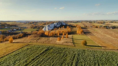 Beautiful limestone rocks and formations at Polish Jurassic Highland, or Polish Stock Footage 122252545