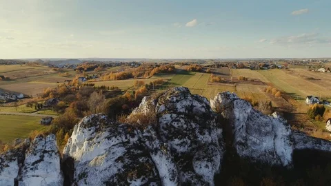 Beautiful limestone rocks and formations at Polish Jurassic Highland, or Polish Stock Footage 122252631