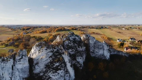 Beautiful limestone rocks and formations at Polish Jurassic Highland, or Polish Stock Footage 122252655