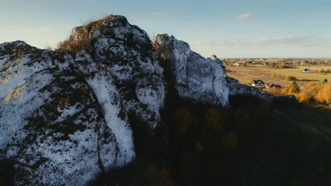 Beautiful limestone rocks and formations at Polish Jurassic Highland, or Polish Stock Footage 122252677