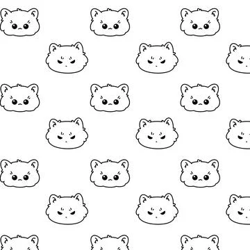 Beautiful line art pattern with cat on white background for print design. V.. Stock Illustration