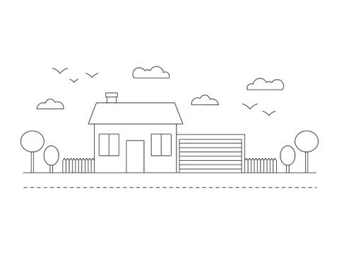 Beautiful line building with trees Stock Illustration
