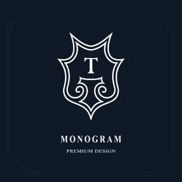 Beautiful line monogram. Elegant emblem. Art logo design. Letter T. Graceful  스톡 일러스트