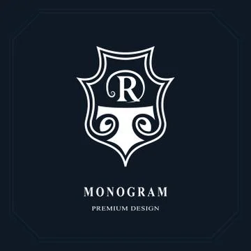 Beautiful line monogram. Elegant emblem. Art logo design. Letter R. Graceful  Stock-Illustration