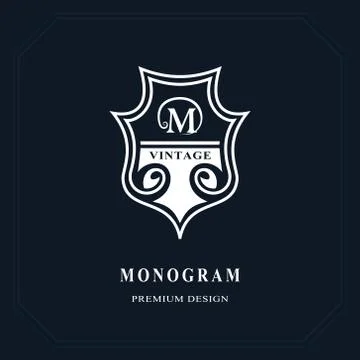 Beautiful line monogram. Elegant emblem. Art logo design. Letter M. Graceful  스톡 일러스트