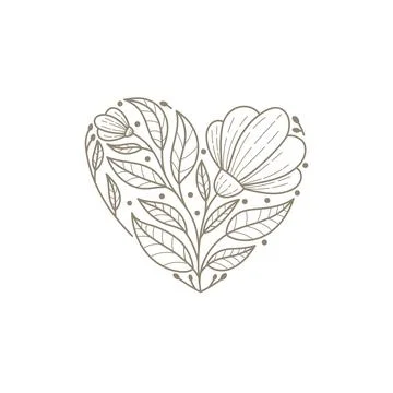 Beautiful linear flowers heart vector Stock Illustration