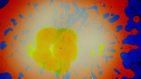 Beautiful liquid art pattern orange blue and yellow spot Stock Footage 125900530