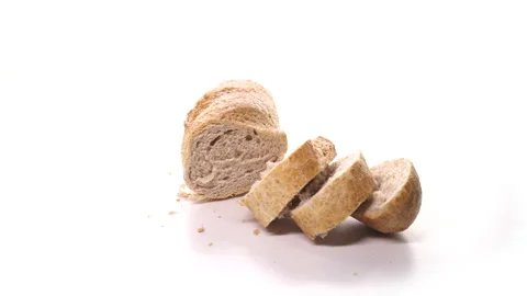 Beautiful loaf of white sliced bread, ready for breakfast on white background Stock Footage 148511931