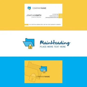 Beautiful Locked folder Logo and business card. vertical Design Vector Stock Illustration