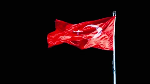 Beautiful loopable Turkey national flag waving in air with alpha channel Stock Footage 238497559