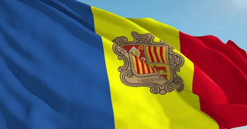 Beautiful looping flag blowing in wind: Andorra Stock Footage 62164762