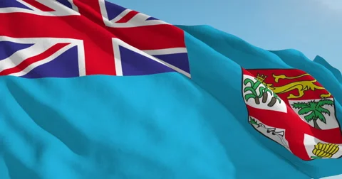 Beautiful looping flag blowing in wind: Fiji Stock Footage 63109433