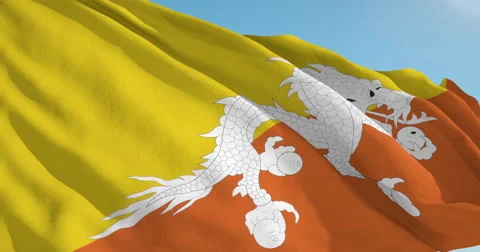 Beautiful looping flag blowing in wind: Bhutan Vídeo Stock 63111206
