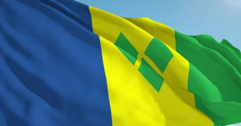 Beautiful looping flag blowing in wind: St Vincent Grenadines Stock Footage 63113460