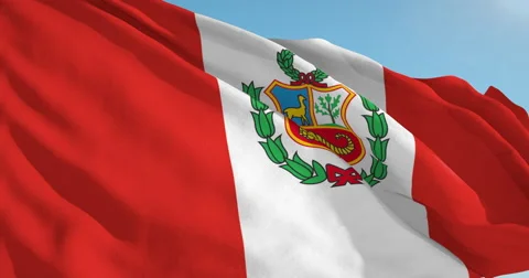 Beautiful looping flag blowing in wind: Peru Stock Footage 63113795