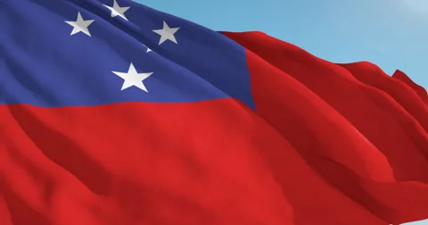 Beautiful looping flag blowing in wind: Samoa Stock Footage 63114204