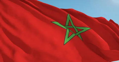 Beautiful looping flag blowing in wind: Morocco Stock Footage 63114269